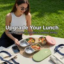 Portable 304 Stainless Steel Lunch Box With Lid, Divided Fruit Salad Food Storage Container, Leak Proof Bento Box, Dishwasher & Microwave Allowable, Suitable For Student Adult Use In School, Office, Outdoor Camping, Picnic,Travel, Back To School - Multicolor - View 10