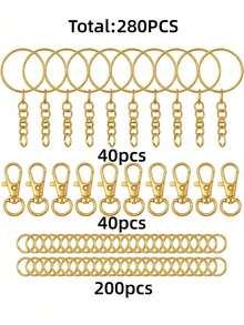 70/140/280/560pcs Keychain Making Material Set - 40 Swivel Clasps, 10 Key Rings, 50 Open Rings, DIY Keychain Craft Tools (Gold/Silver) - Multicolor - View 14