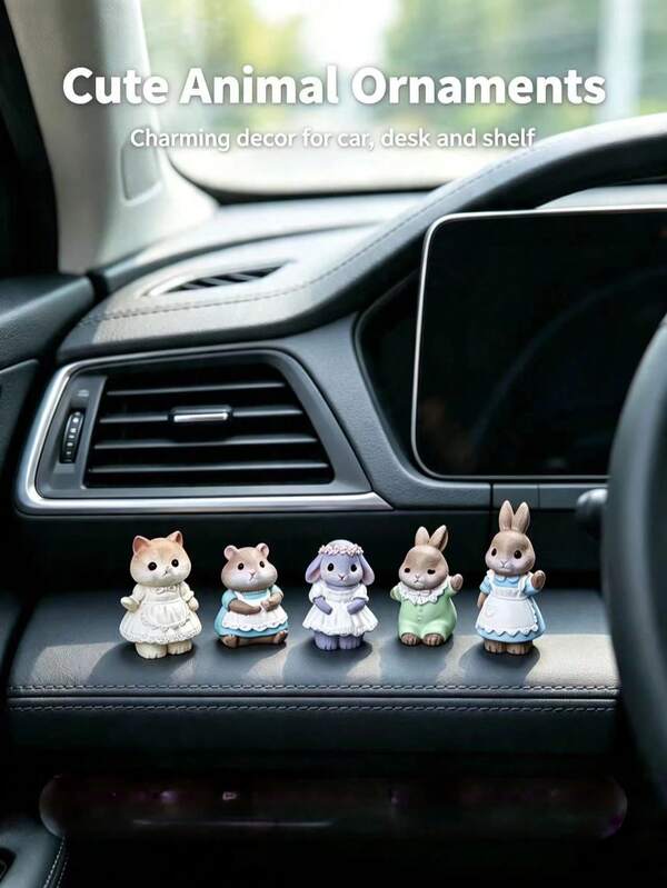 Đồ trang trí bảng điều khiển ô tô hình động vật nhỏ phong cách vintage, thỏ mèo chuột hamster, trang trí bệ tỳ tay trung tâm, phong cách chữa lành nữ tính, trang trí nội thất ô tô, dùng cho bảng điều khiển ô tô, bàn làm việc, bàn trang trí, tạo không khí dễ thương