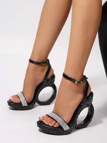 2026 Hollow Circular Asymmetric Heel Design, Breaking Conventional Footwear Design, Instantly Adding Avant-Garde Style, Easily Becoming The Center Of Attention, Open Toe + Adjustable Buckle Ankle Strap, Suitable For All Foot Shapes, Easy To Put On And Take Off, Stable And Non-Slip - Black and White - View 14