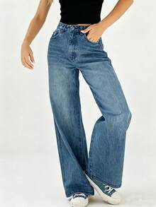 Teen Girls' Versatile Washed Wide Leg Pockets Casual Pants - Royal Blue - View 4