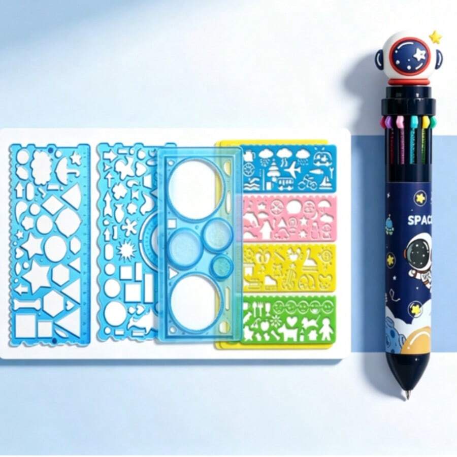 Juego de Regla Caleidoscopio Mágico para Estudiantes, Plantilla de Dibujo y Cartel Hecho a Mano, Herramienta de Dibujo Multifuncional, Regla Recta Versátil - Juego de compás de dibujo técnico - Ver 1