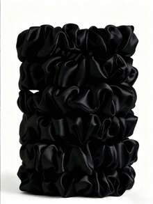 10pcs Women's Satin Hair Ties, Black Silk Texture Hair Bands, Seamless Soft Elastic Hair Scrunchies, Anti-Breakage Ponytail Hair Ties, Suitable For Sleeping And All Hair Types, Perfect For Bridesmaid, Wedding, Party And Daily Use (Black) - Black - View 1