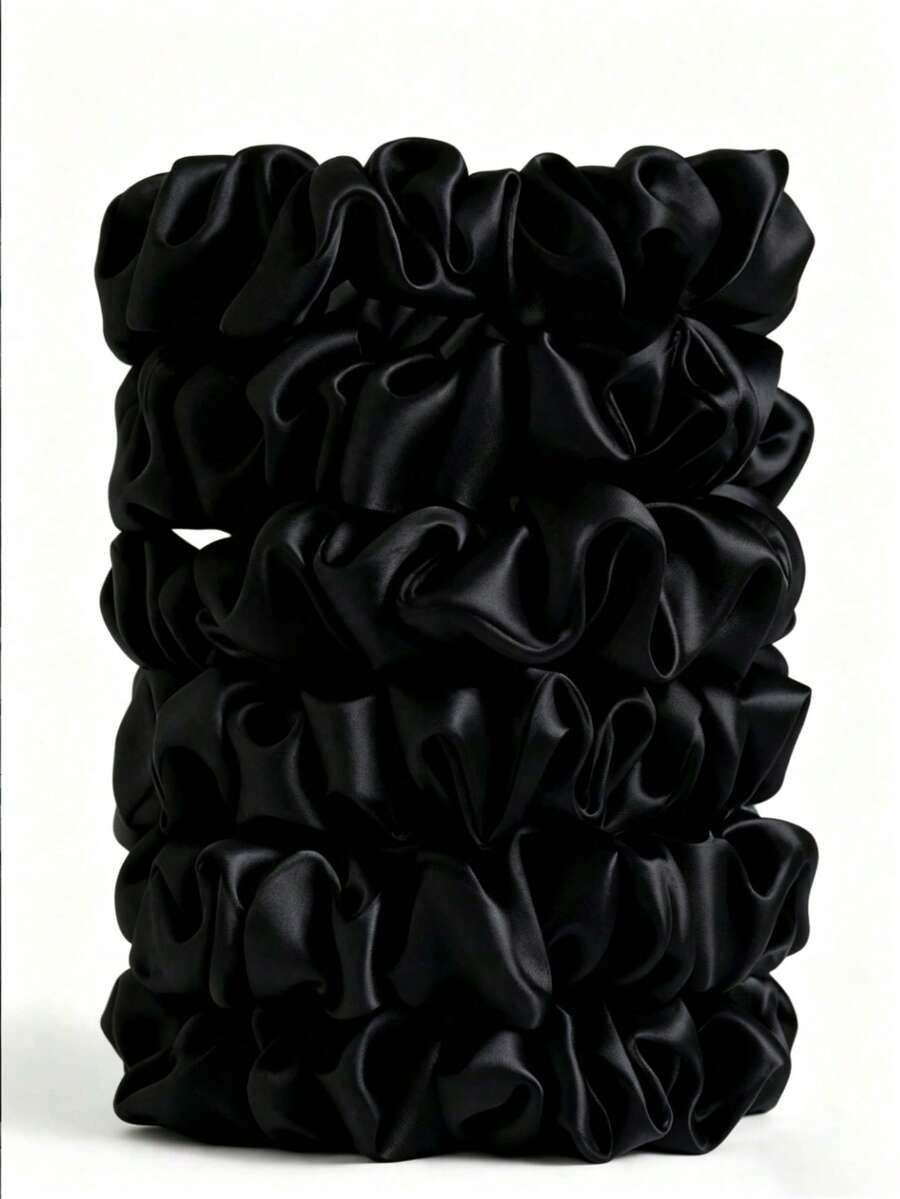 10pcs Women's Satin Hair Ties, Black Silk Texture Hair Bands, Seamless Soft Elastic Hair Scrunchies, Anti-Breakage Ponytail Hair Ties, Suitable For Sleeping And All Hair Types, Perfect For Bridesmaid, Wedding, Party And Daily Use (Black) - Black - View 1
