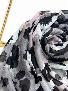 1pc Simple Printed Women's Scarf, Fashionable New Style Sun Protection Beach Shawl, Silk-Like Linen Feel Wrap For Women - Ash Powder - View 3