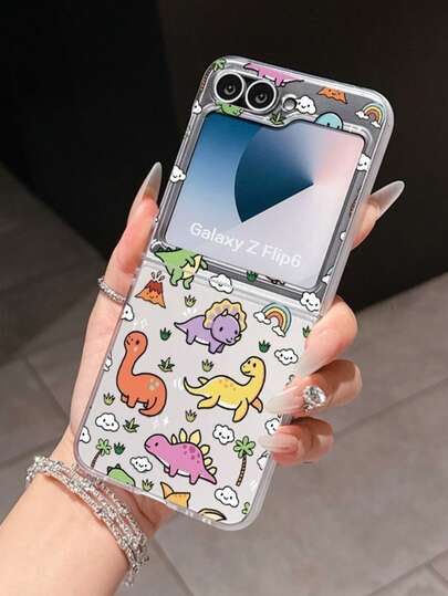1 pieza Funda de teléfono plegable de material PC mate simple y de moda, con elemento de dinosaurio colorido y lindo, puede proteger y prevenir caídas para: Samsung Galaxy Z Flip 3/Z Flip 4/Z Flip 5/Z Flip 6/Z /Z Flip 8/Razr 60/Razr 50/Razr 70/Galaxy Z Flip 7 FE