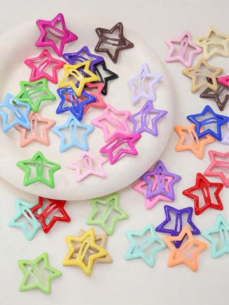 30/20/10/5pcs Random Color Star Hair Clips, Sweet Fashion BB Hair Accessories, Mini Five-Pointed Star Bangs Hair Clips, Solid Color Design, Perfect As Party Favors, Halloween, Christmas Party Gifts [Diagonal Size Approx. 3.3cm, Size Measured By Hand, May Have Slight Error, Color Shipped Randomly] - Star Hair Clip - View 3