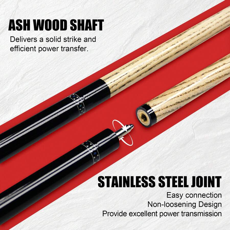 Decorative Inlaid Snooker Cue 1/2 Split Ash Wood Pool Stick 10mm Small Tip For Competition - Black - View 1