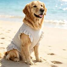 1pc Pet Plaid Dress, Cute Dress For Golden Retriever, Samoyed, Labrador Large Dogs - Light Grey - View 5