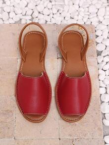planare Sandal Wanita Terbaru, Modis, Musim Panas, Elegan, Warna Polos, Desain Mengkilap, Model Slingback dengan Tali Belakang dan Ujung Terbuka, Warna Merah, Cocok untuk Kencan Musim Panas, Perjalanan, Liburan, dan Pakaian Bepergian - Merah - View 9