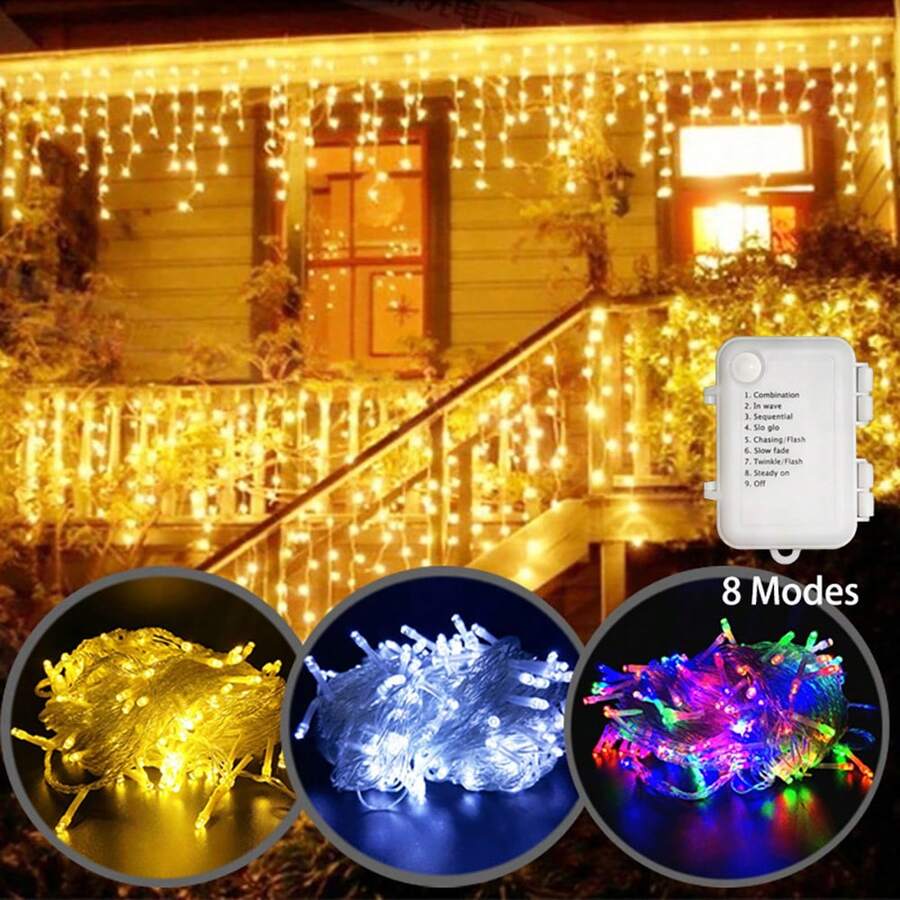 أضواء سلسلة LED على شكل قطرات الثلج ب- 8 أوضاع إضاءة، تعمل ببطارية AA، أضواء جنية، ديكور خلفية لحفلات الزفاف، أضواء سلسلة زخرفية معلقة للغرفة والنوم والسياج والنافذة، أضواء ملونة زخرفية لأجواء الهالوين والكريسماس