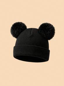 1PC Toddler Cute Double Pom Pom Folded Cuff Beanie, Simple Comfortable Knitted Hat, Suitable For Toddler Autumn/Winter Daily Home Wear, Outdoor Outfits, Warm Casual Winter Hat, Can Be Given As A Gift - Multicolor - View 18