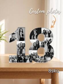 1pc Custom Photo Collage Acrylic Stand Ornament, Personalized Splicing Digital Desktop Decor Sign For Birthday Party Home Tabletop Decoration Gift - Multicolor - View 1