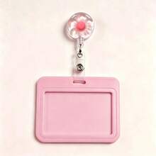 1 Set Clear Five-Petal Flower Retractable Badge Reel With Horizontal ID Card Holder, Gift For Doctors, Nurses, Teachers, Students, Office Staff - E - View 2