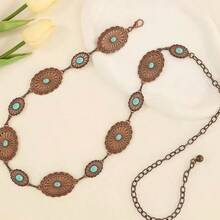 Women's Carved Waist Chain, Korean Style Versatile Sweet Decorative Thin Waist Chain, Metal Chain, Suitable For Skirts, Sweaters, Dresses Accessories, Sexy - Bronze Blue - View 1