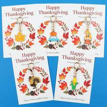 5pcs/10pcs Autumn Fall Enamel Lobster Clasp Keychain, Maple Leaf Pumpkin Gnome Turkey Corn Charm, Thanksgiving Paper Card, Seasonal Pocket Hug Gift - Multicolor - View 1