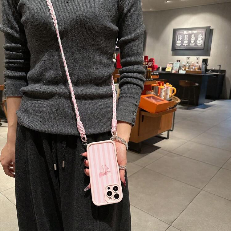 1pc Pink Striped Pattern, Pink Anti-Drop Phone Case, TPU Material, Suitable As Holiday Gift, Compatible With Apple XS/XS Max/XR/11/12/13/14/15/16 Pro/Pro Max/14/15/16 Plus/17, Unisex - Multicolor - View 2