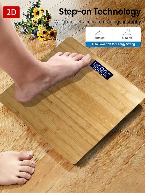 Báscula electrónica de peso corporal de gran capacidad con vidrio templado - Textura de madera natural, medición de peso corporal, alimentada por batería AAA (Baterías no incluidas)