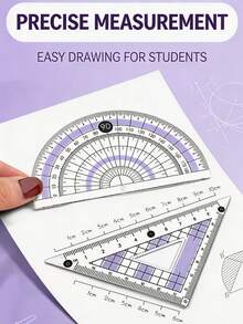 8pcs Geometric Compass & Ruler Set, Complete Math Drawing Tool Kit With Ruler, Triangle Ruler, Protractor, Eraser And Replacement Lead, Portable Metal Storage Box, Practical School And Office Stationery For Students - Compass Set - View 4