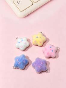 10/20/100pcs Flocked Cartoon Star Cat Pendant Charms, DIY Handmade Keychain Pendants, Bag Charms, Accessories, Decorations - Star - View 1