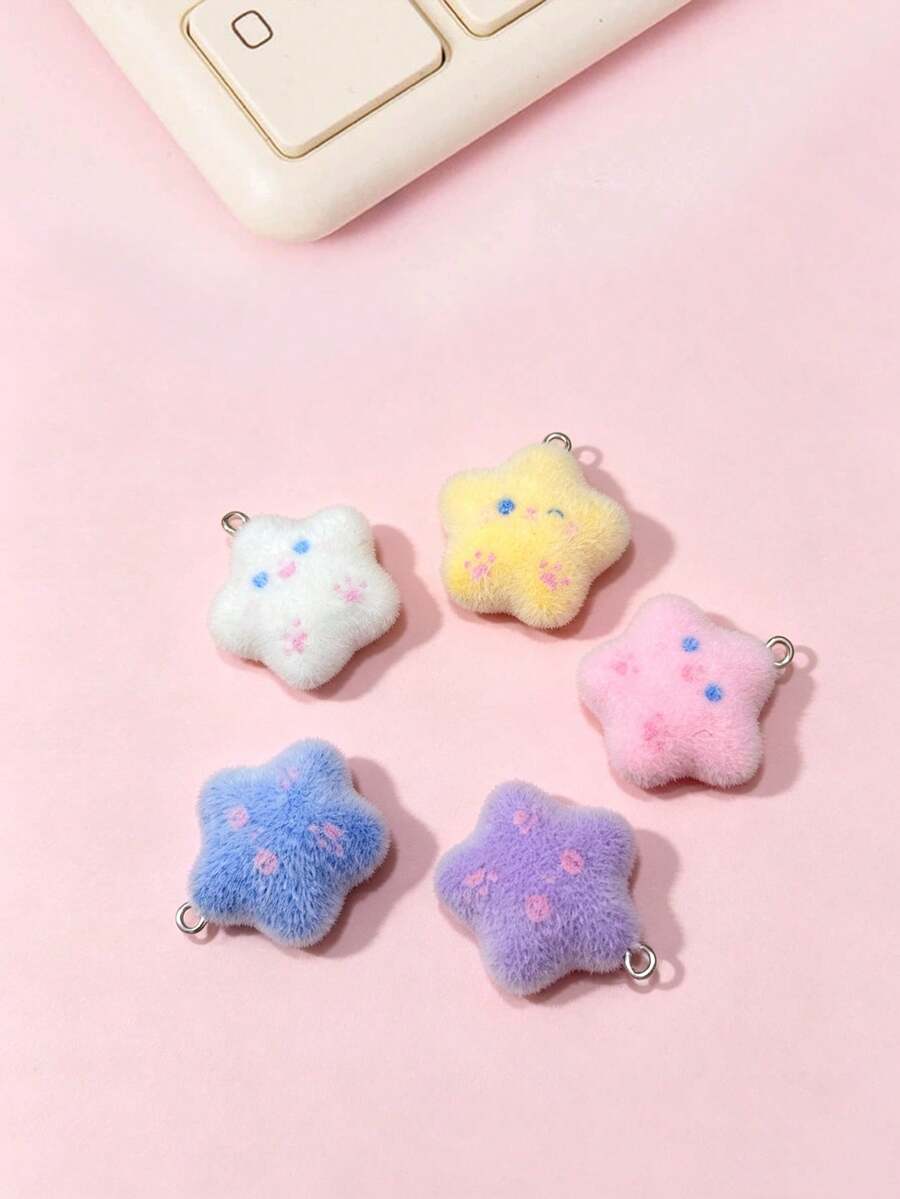 10/20/100pcs Flocked Cartoon Star Cat Pendant Charms, DIY Handmade Keychain Pendants, Bag Charms, Accessories, Decorations - Star - View 1
