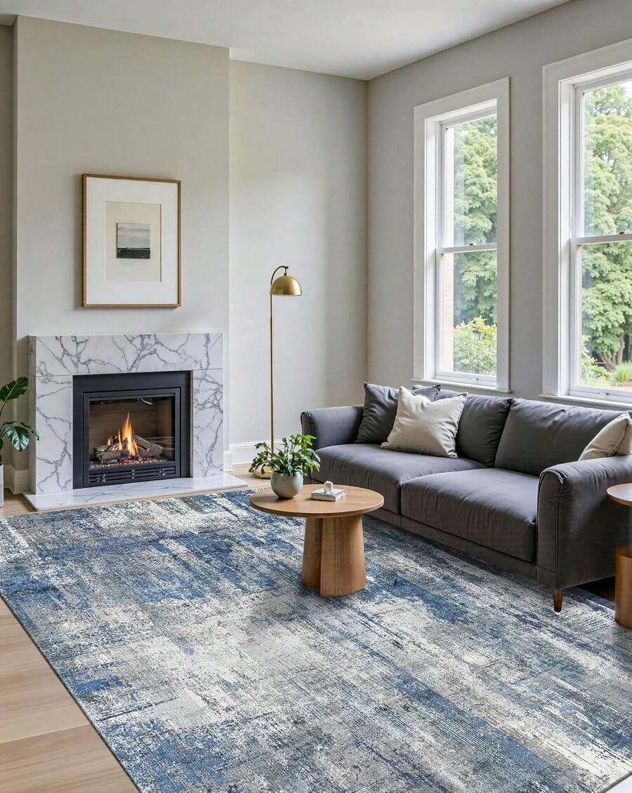 Latte&Fog Alfombras de 153 x 215 cm para Sala de Estar y Dormitorio,Moderna Abstracta Lavable, de Pelo bajo Antideslizante Estilo Boho para Sala de Estar, Oficina, Dormitorio(Negro 5x7ft) - Caqui - Ver 1