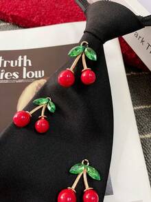 1件手工串珠紅色櫻桃字母可拆卸領結領飾，個性化穿搭裝飾頸部配件 - 立體櫻桃 - 查看 4