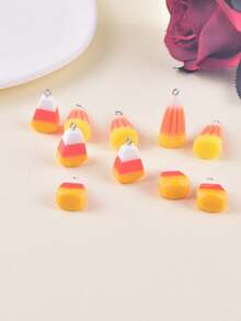 10pcs/Pack Fashion Mixed Halloween Pumpkin Corn Candy Resin Pendant Earrings Necklace Keychain Party Decoration Accessories - Multicolor - View 4