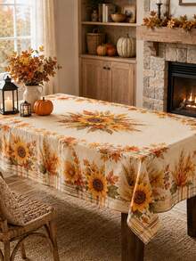 1 buah Taplak Meja Bundar Motif Bunga Matahari Musim Gugur, Penutup Meja Bundar Poliester dengan Motif Daun Maple, Gandum Panen, dan Pinggiran Kotak-kotak Pedesaan untuk Meja Makan, Dekorasi Dapur, Makan Malam Thanksgiving, Pesta Musim Gugur, dan Dekorasi Rumah Gaya Pedesaan - MultiWarna - View 9
