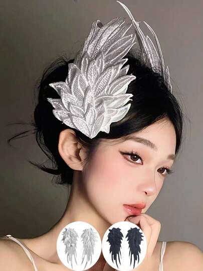 1쌍 여성용 솔리드 컬러 자수 윙 페더 트림 헤어 클립 헤드피스 헤어 액세서리 사진 축제 의상 소품 장식 의류 액세서리 코스프레 할로윈 선물 파티 모임