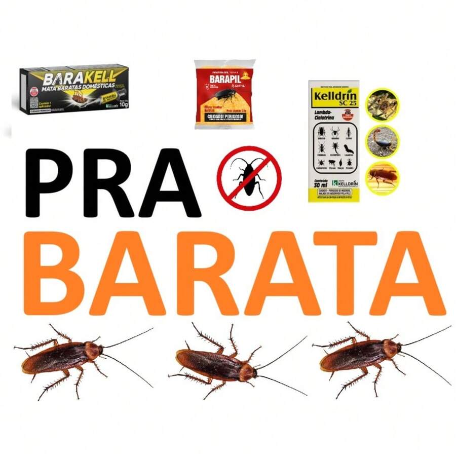 KIT PRA BARATAS Kelldrin SC25 Líquido + Barapil Pó + Gel Barakell Mata Baratas Esgoto - (Kit com 3 produtos =1 Barapil, 1 Gel Barakell e 1 Kelldrin SC) - C - Visão 1