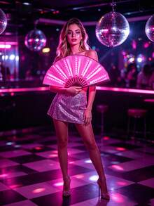 Multi-Color Foldable LED Light-Up Handheld Short Fan, Sweet Fairy Cyberpunk Street Style Decorative Accessory For Weddings, Parties, Music Festivals, Carnivals, Halloween, Stage Performances, Traditional Dance And Photography - View 13