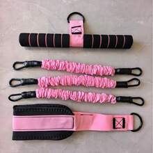 Pink 5-Piece Durable Resistance Band Set With Foot Pedal, Handle, For Abdominal, Waist, Arm, Core, Leg, Sit-Up Exercise, Fitness And Stretching - Hot Pink - View 12