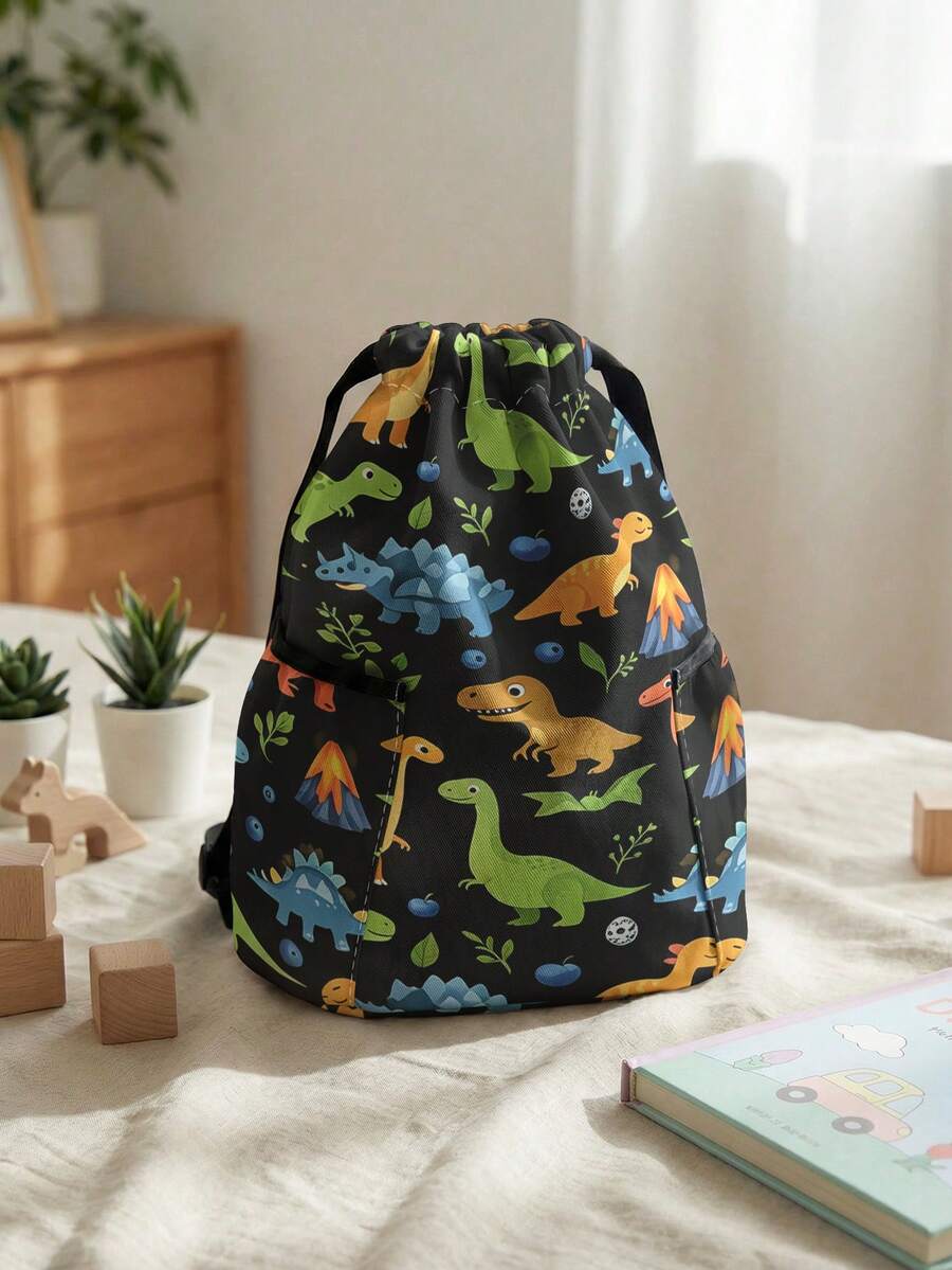 1pc, Drawstring Backpack, Multi-Scenario Universal, Extra Large Capacity, Ultra-Lightweight And Portable, Durable, High Aesthetic, Foldable Storage Bag, Cartoon Dinosaur Print Pattern Children's Drawstring Sports Backpack, Dust-Proof Storage, Suitable For Outdoor Travel, Fitness, Daily Commute And School Use - Multicolor - View 1