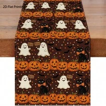 Halloween Table Runner, Buffalo Plaid Border Witch Haunted House Pumpkin Bat Moon Print Table Runner, Holiday Party Dining Table Decor For Halloween Home Kitchen Decoration - 180 X 30 cm - View 13