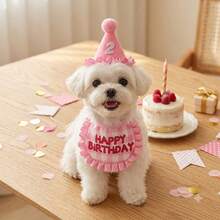1pc Set - Pet Birthday Hat & Bandana Set, Solves Pet Wearing Slipping And Tightness Discomfort, Suitable For Birthday Celebrations, Theme Parties And Cute Pet Photo Shoots, Adjustable Cat & Dog Birthday Costume Kit. - Multicolor - View 2