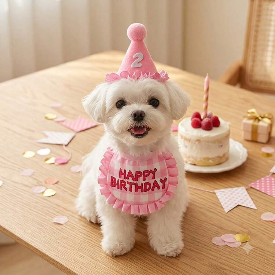 1pc Set - Pet Birthday Hat & Bandana Set, Solves Pet Wearing Slipping And Tightness Discomfort, Suitable For Birthday Celebrations, Theme Parties And Cute Pet Photo Shoots, Adjustable Cat & Dog Birthday Costume Kit.