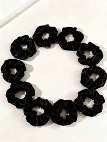 10pcs Women's Satin Hair Ties, Black Silk Texture Hair Bands, Seamless Soft Elastic Hair Scrunchies, Anti-Breakage Ponytail Hair Ties, Suitable For Sleeping And All Hair Types, Perfect For Bridesmaid, Wedding, Party And Daily Use (Black) - Black - View 5