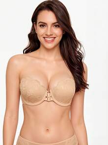 2pcs Women's Lace Front-Open Bandeau Bra, Push-Up Anti-Sagging Low Back Seamless Bandeau Tank Top - Multicolor - View 6