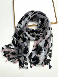 1pc Simple Printed Women's Scarf, Fashionable New Style Sun Protection Beach Shawl, Silk-Like Linen Feel Wrap For Women - Ash Powder - View 1