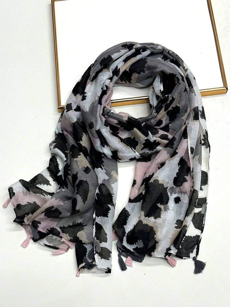 1pc Simple Printed Women's Scarf, Fashionable New Style Sun Protection Beach Shawl, Silk-Like Linen Feel Wrap For Women - Ash Powder - View 1