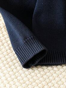 女童圓領熊刺繡長袖保暖內搭毛衣，秋冬款 - 藏蓝色 - 查看 4