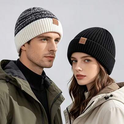2pcs/1pc Thermal Lined Thick Hat, Unisex, Warm, Autumn/Winter, Sports, Skiing, Outdoor, Grapevine Hat, Brimless Hat