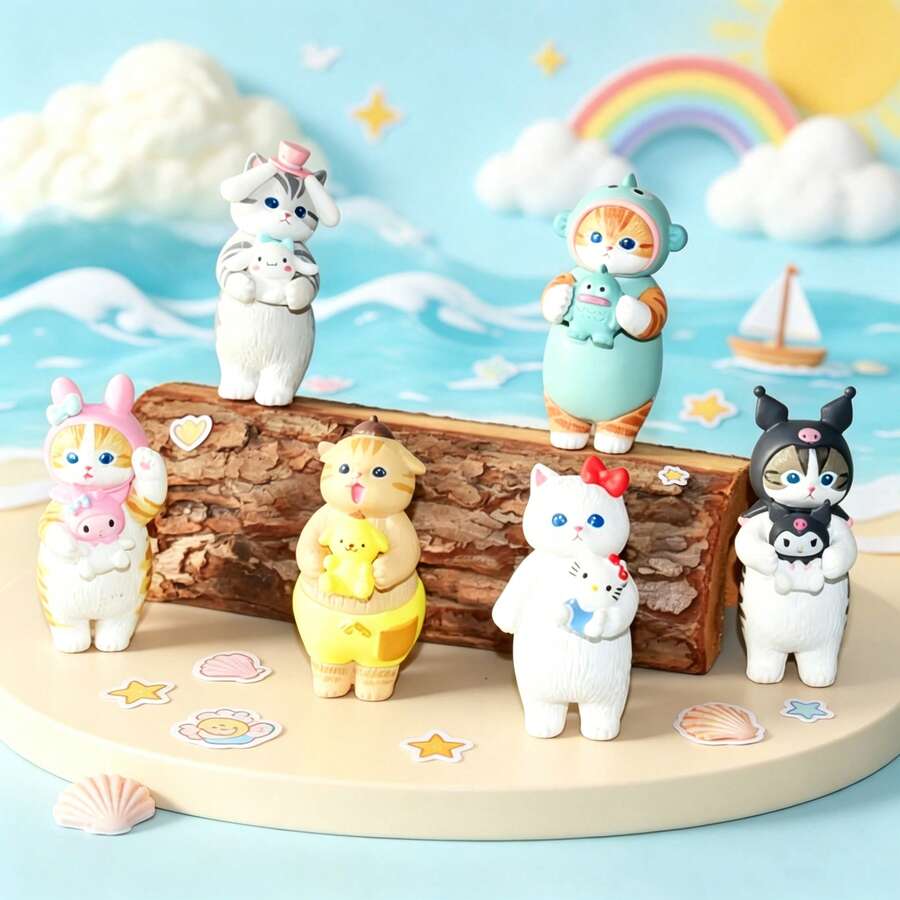 mofusand 1pc Shark Cat Hand-Made Blind Box, Cute Cat Creative Tabletop Decoration, Random Style, Healing Collection, Suitable As A Holiday Gift For Friends And Fellow Lovers. (Stochastic Style) - Multicolor - View 1