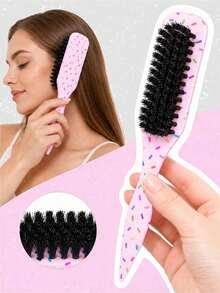 1pc Macaron Pink Polka Dot Smooth Back Comb, Unisex Hair Brush/Beard Brush, Hair Accessory, Suitable For Creating Smooth Ponytail, Bun, Taming Frizz, Controlling Hairline, Backcombing Voluminous Style, Wide Tooth Design For Easy Hair Parting And Sectioning - Multicolor - View 5