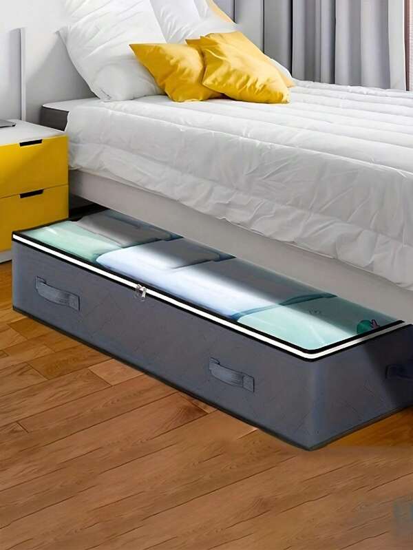 3pcs Extra Large Capacity Underbed Storage Bag Set, With Transparent Visible Top Cover, Dual-Way Zipper And Reinforced Handles, Low-Profile Foldable Storage Bags, Suitable For Storing Quilts, Blankets, Bedding, Pillows, Seasonal Clothing, Toys And Bedroom Supplies, Can Be Placed Under Bed, Closet, Dorm, Apartment, Space-Saving, Suitable For Moving And Daily Home Organization
