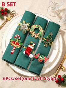 12pcs/6PCS/2PCS Christmas Painted Rhinestone Napkin Rings, Assorted Exquisite Christmas Napkin Rings, Christmas Home Party Table Decor Metal Napkin Rings, Christmas Restaurant Hotel Party Decor - Multicolor - View 8