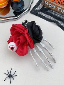 Women's Halloween Skeleton Hand Hair Clip, Gothic Skeleton Artificial Rose Eyeball Decor Side Hair Clip, Suitable For Women And Girls Horror Cosplay Party Hairstyle Accessory, Match Halloween Devil Party Costume Hair Accessory, Women's Halloween Hair Accessory Costume Prop, Women's Hair Clip, Halloween Costume, Women's Hair Accessory - Multicolor - View 9