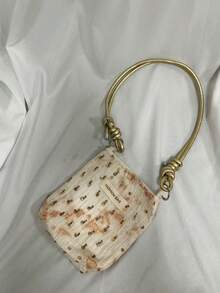 小眾設計珠飾刺繡水桶包，夏季女款單肩斜挎包，新中式時尚百搭通勤逛街日常購物包 - 黃色 - 查看 4