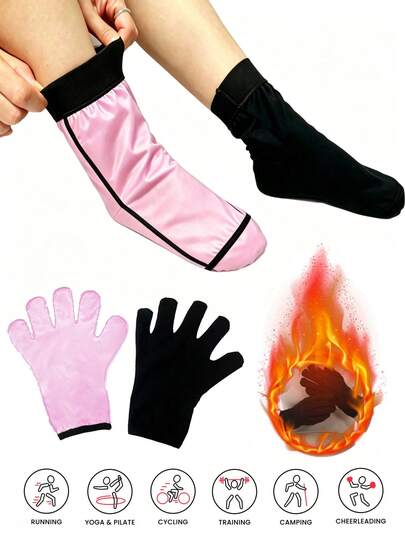 1 par, Juego de accesorios de sauna para sudar, Guantes que atrapan el calor y potencian la sudoración, Kit de entrenamiento de sauna reutilizable de alta elasticidad para gimnasio, correr, yoga, ciclismo, fitness, ejercicio, Equipo de sauna para deportes que potencia la sudoración y moldea la figura para mujeres
